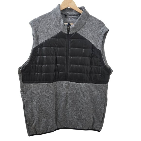 ADIDAS golf 1/2 Zip Puffer Vest Mens Large Two Tone Black Gray Quilted outdoor - Picture 1 of 11